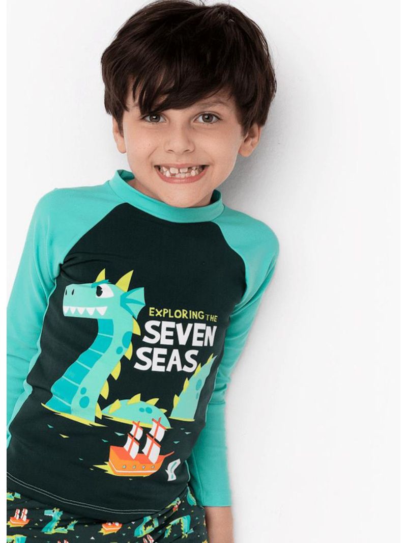 Camiseta praia com proteção solar menino dragão