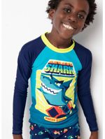 Camiseta praia com proteção solar menino tubarão gamer