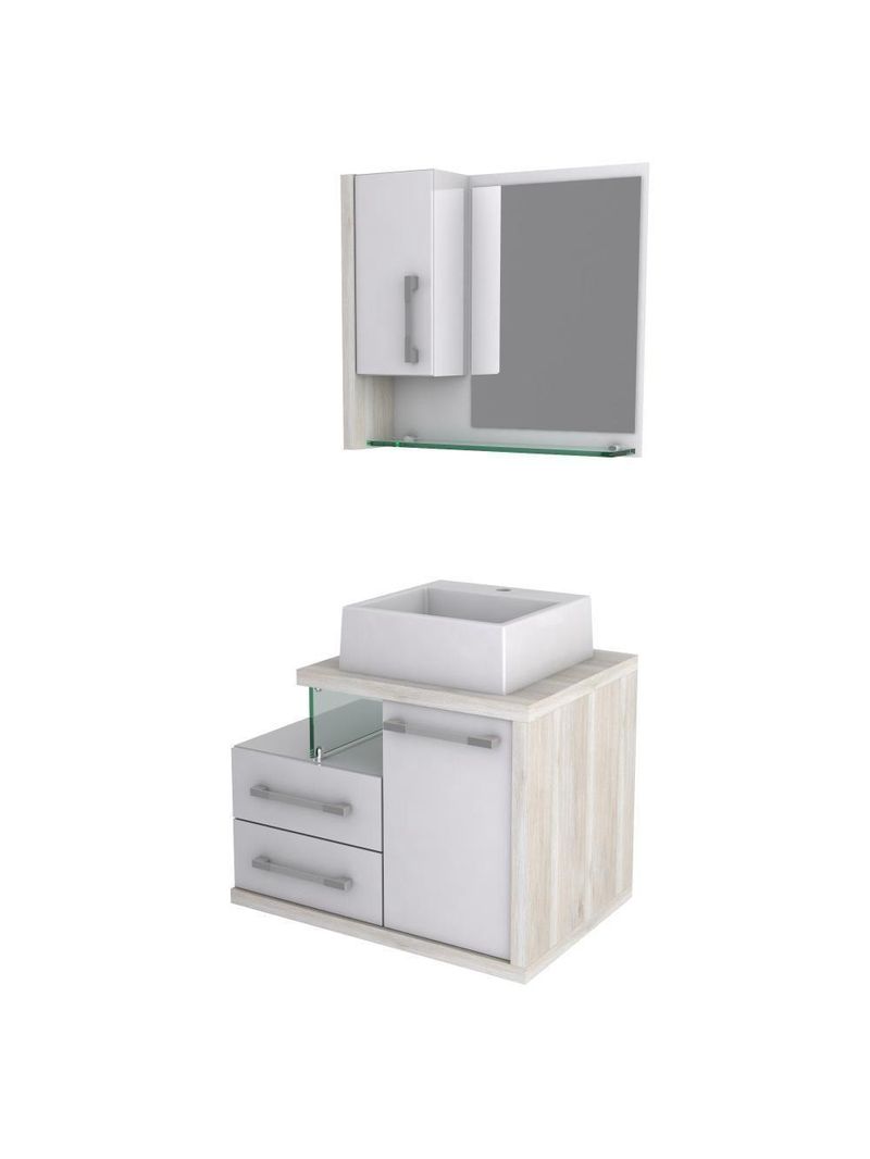 Gabinete Para Banheiro C-cuba Q355 E Espelheira Legno 650 Branco Chess C-snow
