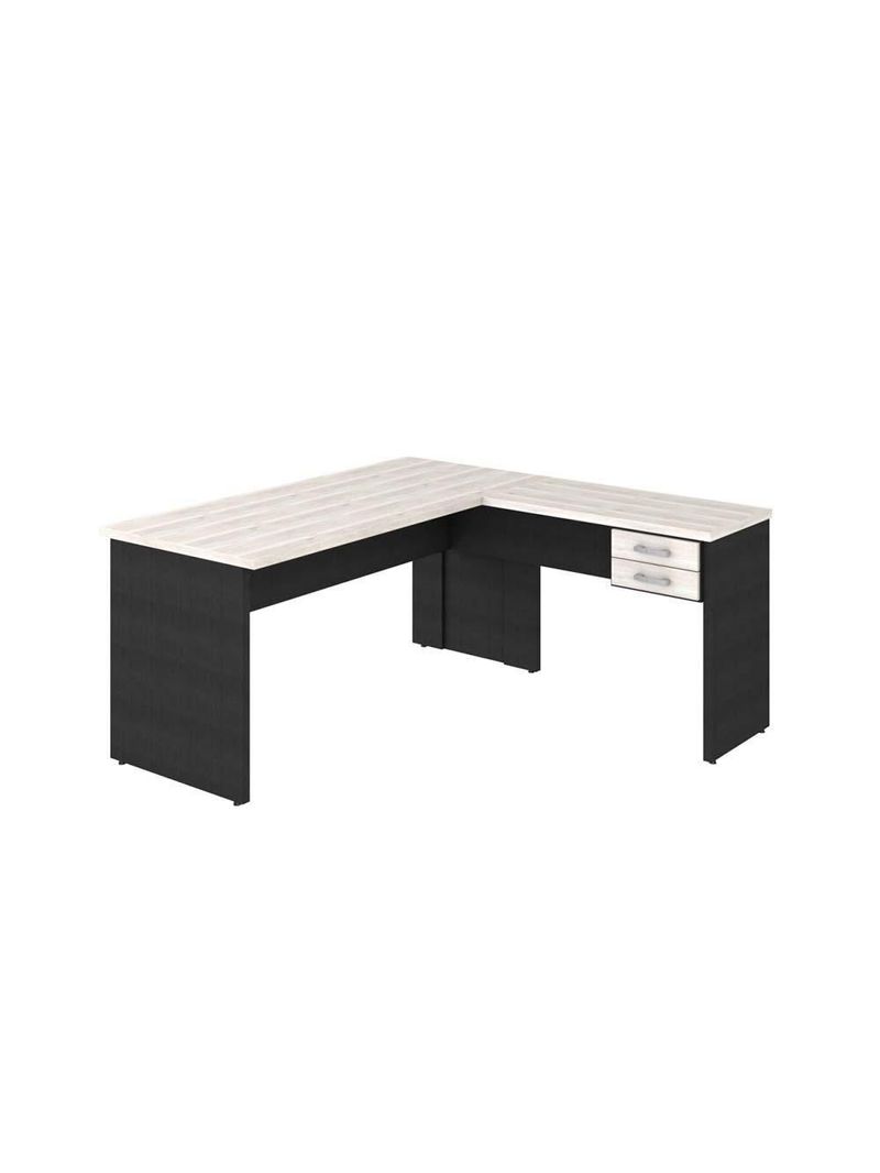 Mesa Para Escritório Em L 1,60x1,60m Tampo E Pés 30mm C-gav Snow C-preto ônix