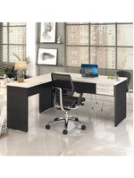 Mesa Para Escritório Em L 1,60x1,60m Tampo E Pés 30mm C-gav Snow C-preto ônix