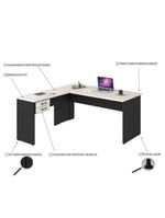 Mesa Para Escritório Em L 1,60x1,60m Tampo E Pés 30mm C-gav Snow C-preto ônix