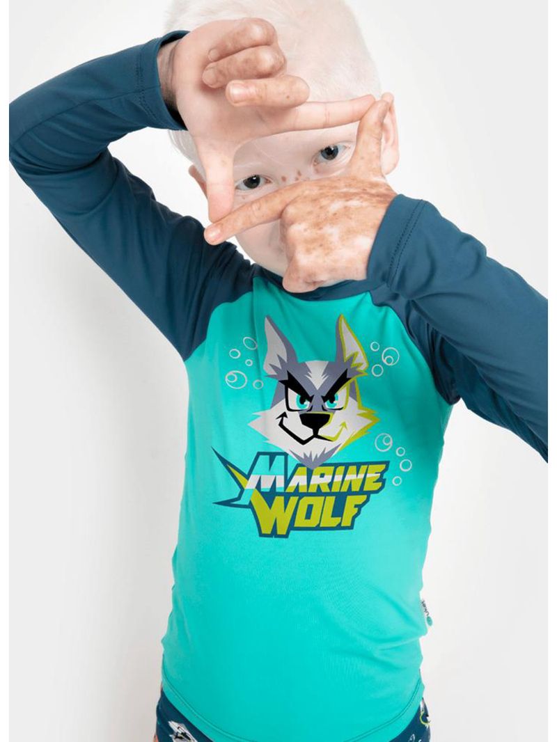 Camiseta praia com proteção solar menino lobo space