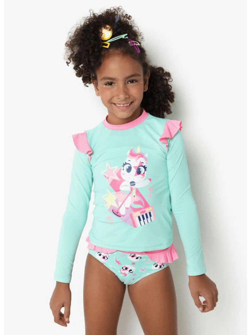 Camiseta manga longa com proteção solar menina unicórnio popstar