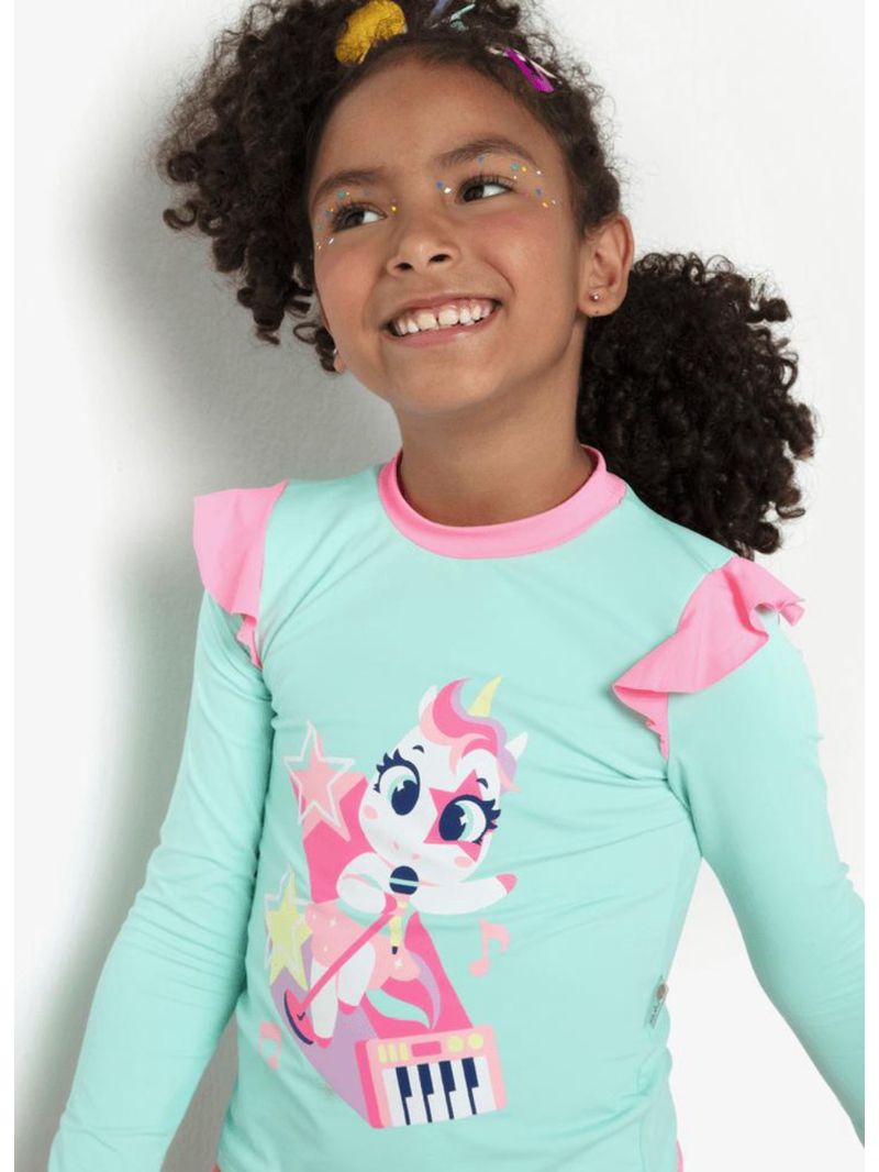 Camiseta manga longa com proteção solar menina unicórnio popstar