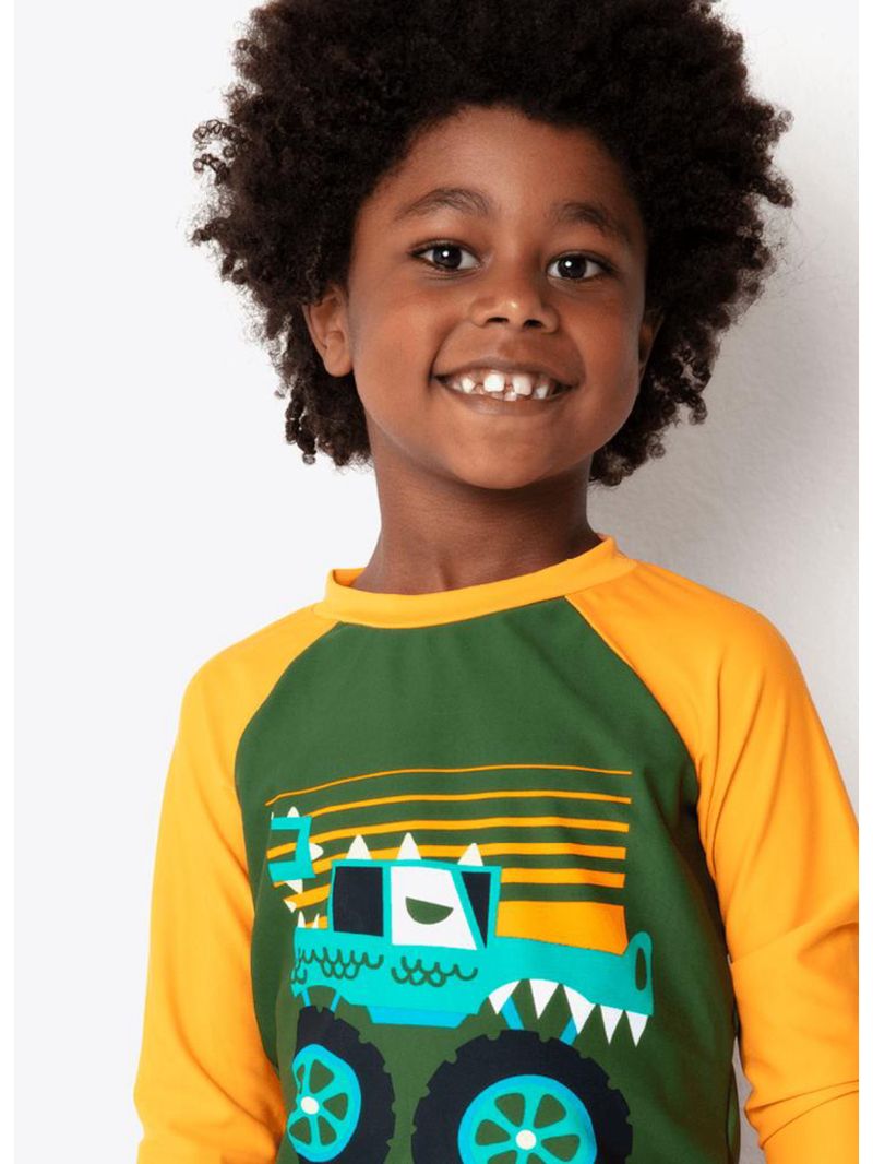 Camiseta manga longa com proteção térmica menino monster truck