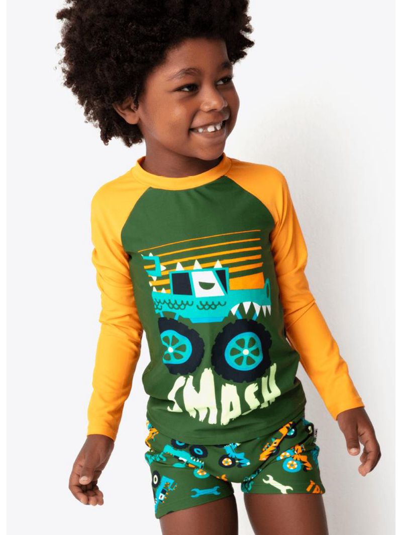 Camiseta manga longa com proteção térmica menino monster truck