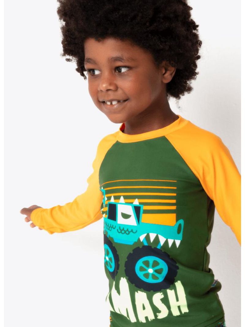 Camiseta manga longa com proteção térmica menino monster truck