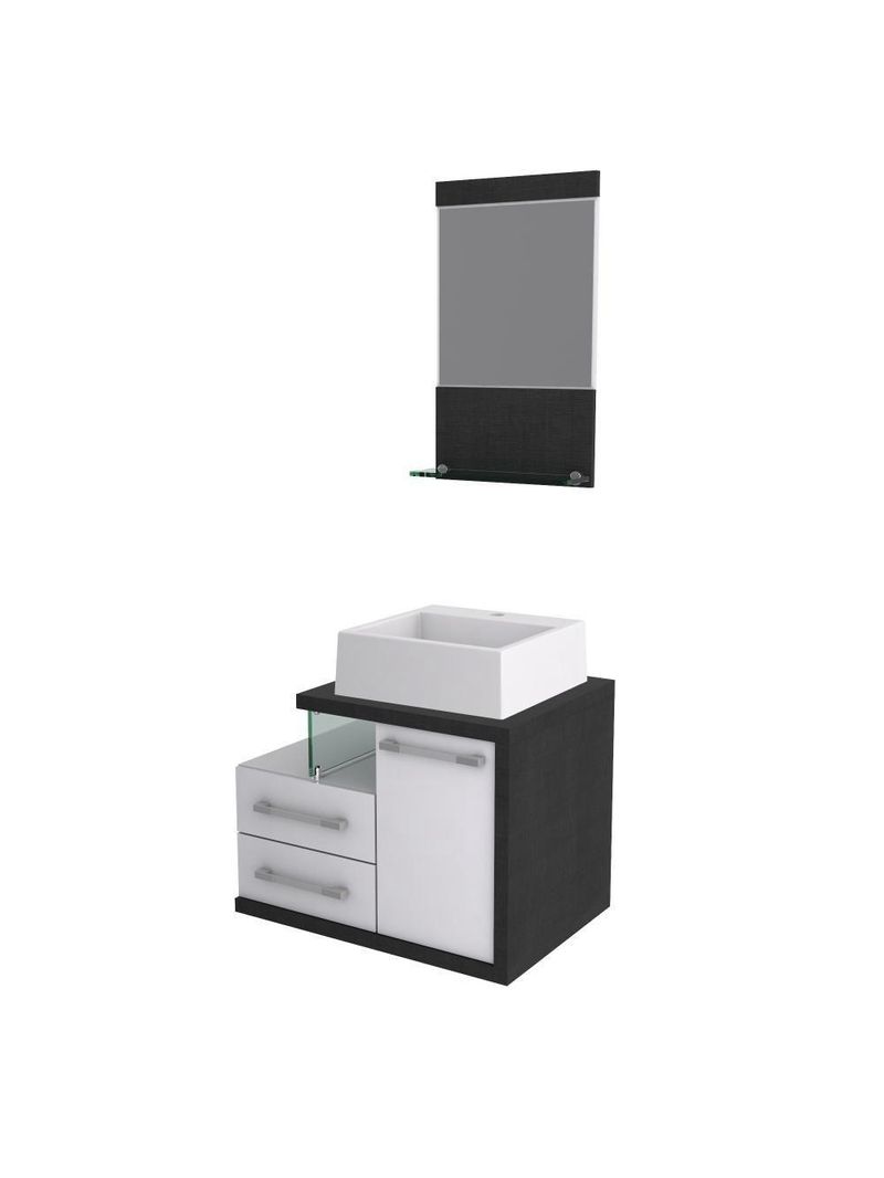Gabinete Para Banheiro C-cuba Q355 E Espelheira Legno 651 Branco Chess C-preto ônix