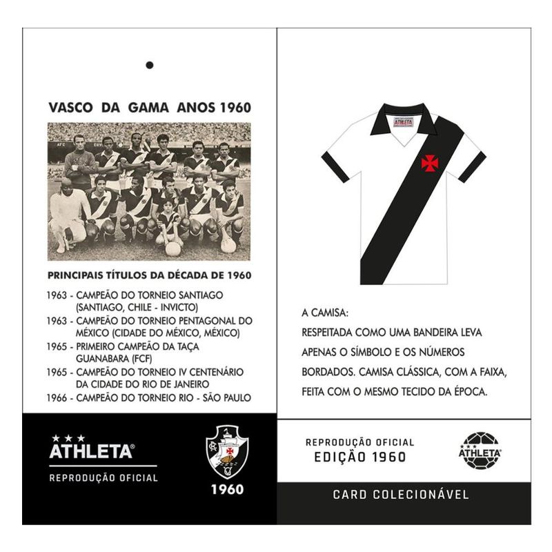Camisa polo retrô vasco 1960 athleta masculina