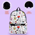 Mochila De Costa Escolar Personagens Bt21 Branca Bts