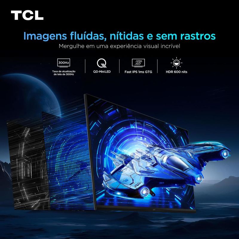 Monitor gamer 25” full hd tcl 25g64 qd-mini led 300hz 1ms freesync premium