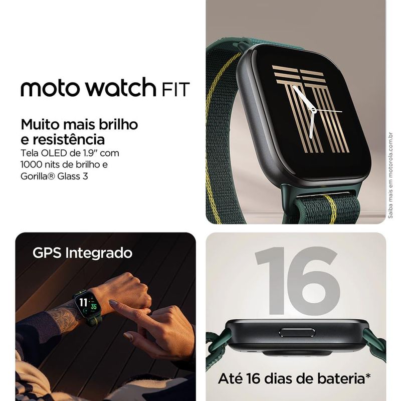 Smartwatch motorola moto watch fit gps ativo 5atm bateria durável verde