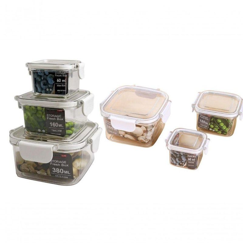 3 Potes Herméticos Quadrados Guardar Comida Freezer Microondas Geladeira Com Tampa Transparente
