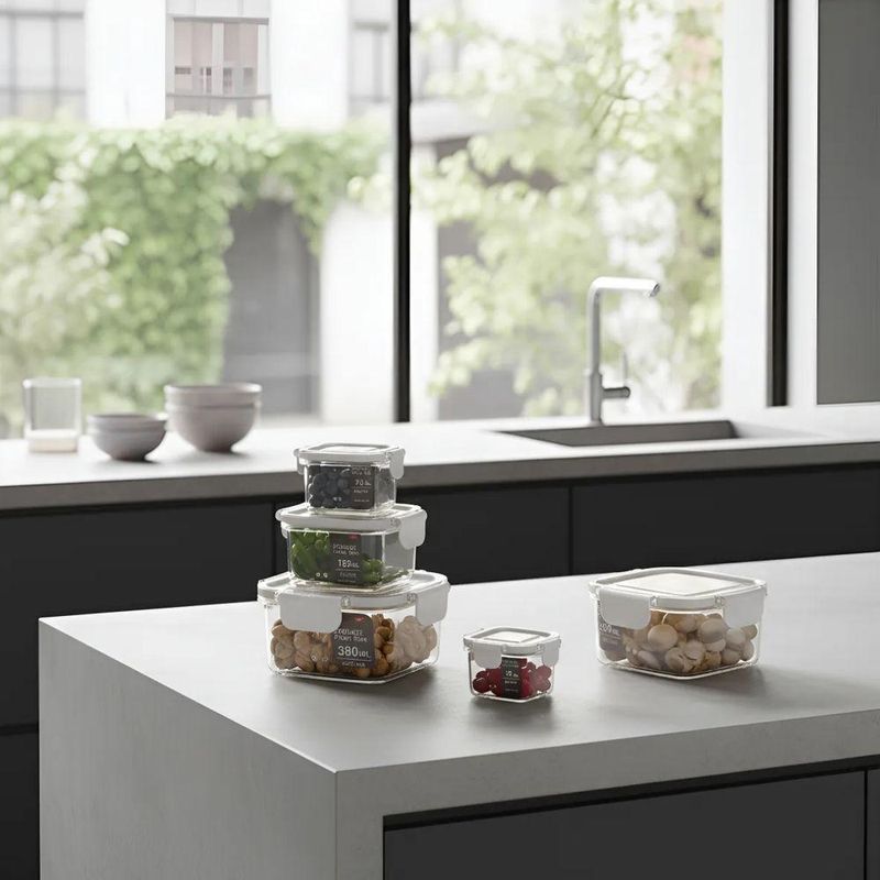 3 Potes Herméticos Quadrados Guardar Comida Freezer Microondas Geladeira Com Tampa Transparente
