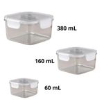 3 Potes Herméticos Quadrados Guardar Comida Freezer Microondas Geladeira Com Tampa Transparente