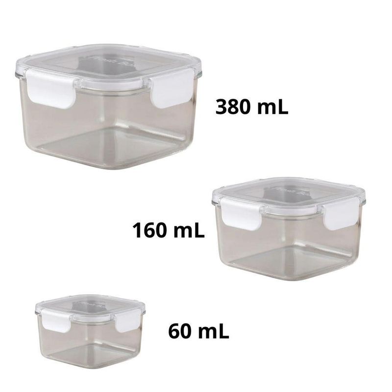 3 Potes Herméticos Quadrados Guardar Comida Freezer Microondas Geladeira Com Tampa Transparente