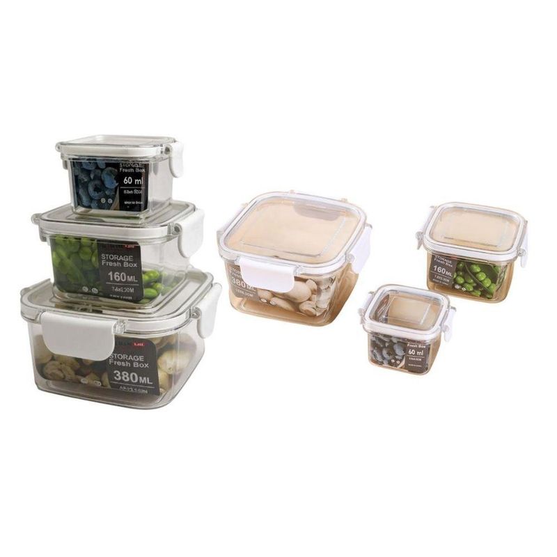 3 Potes Herméticos Quadrados Guardar Comida Freezer Microondas Geladeira Com Tampa Transparente
