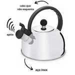 Chaleira Inox 1,5 Litros Com Apito Tampa Alca Bule Termico