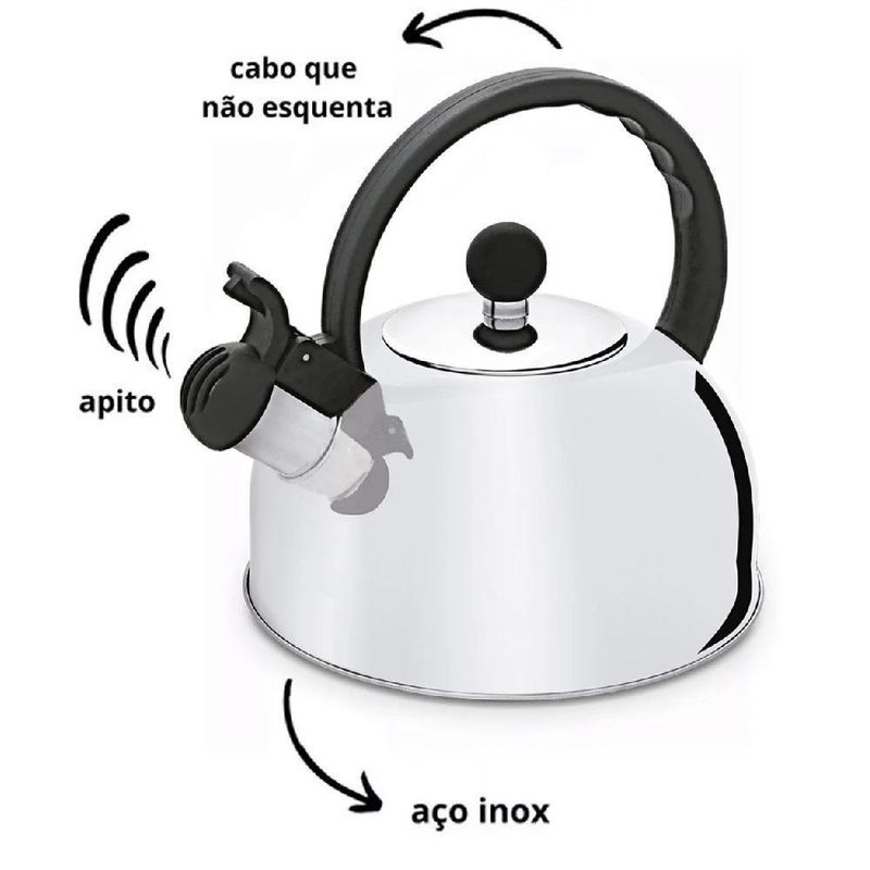 Chaleira Inox 1,5 Litros Com Apito Tampa Alca Bule Termico