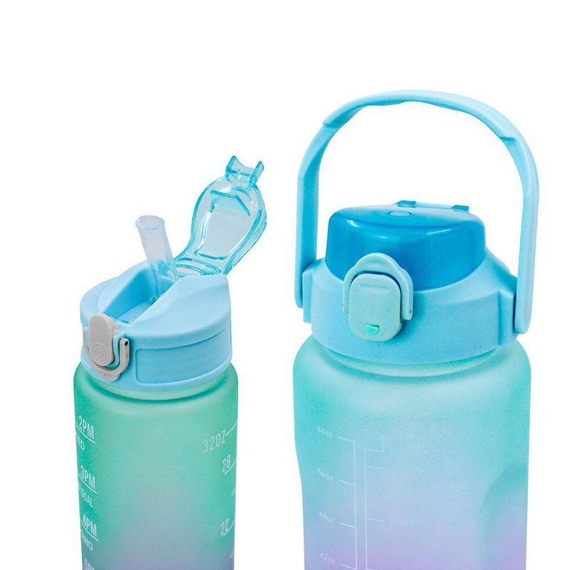 Garrafa Galão De Agua 2l E 900ml Degrade Com Figurinhas Adesivos 3d Tampa Verde