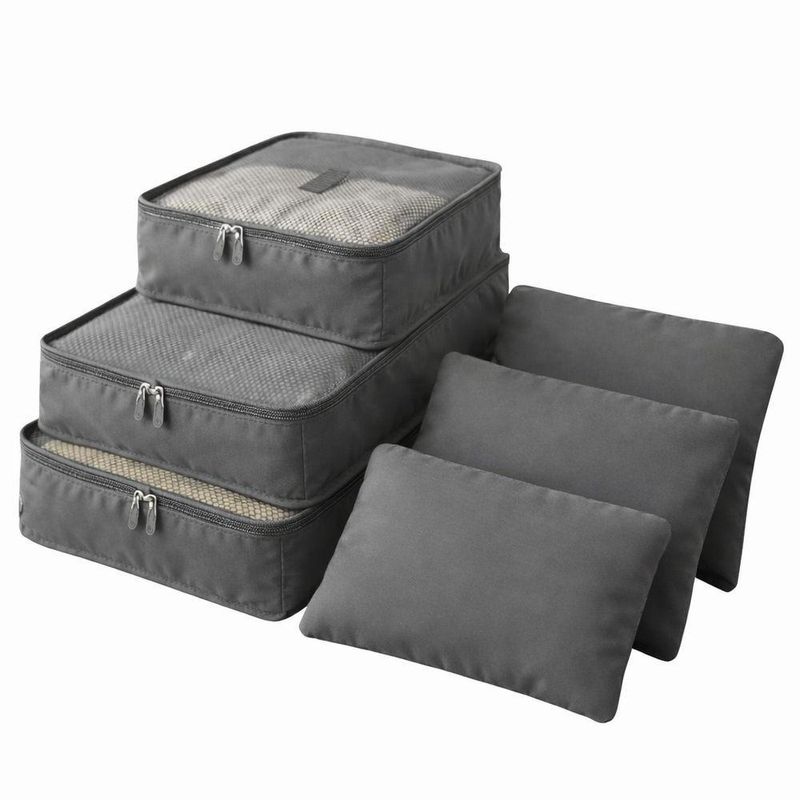 Kit Organizador Viagem 6 Peçasc/Zíper Organizadores Mala Para Roupas, Calçados E Acessórios Cinza