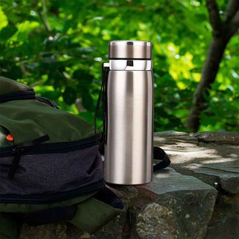 Garrafinha Térmica Aço Inox 800ml água Gelada Quente Com Vedação Academia Trilha Prateado