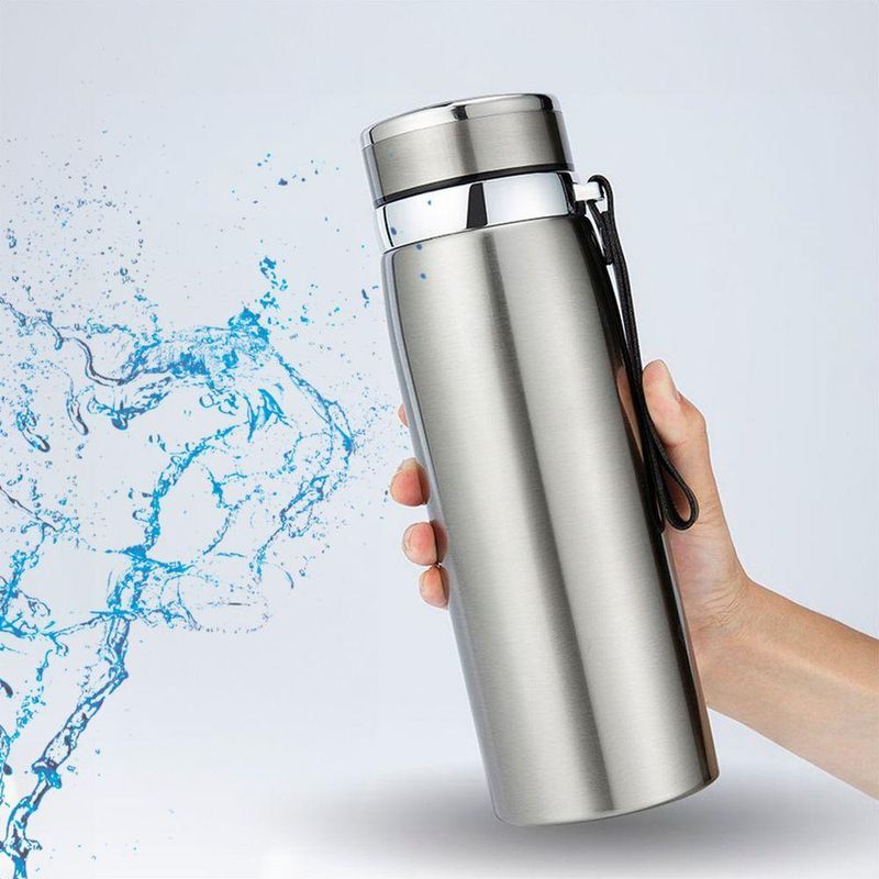 Garrafinha Térmica Aço Inox 800ml água Gelada Quente Com Vedação Academia Trilha Prateado