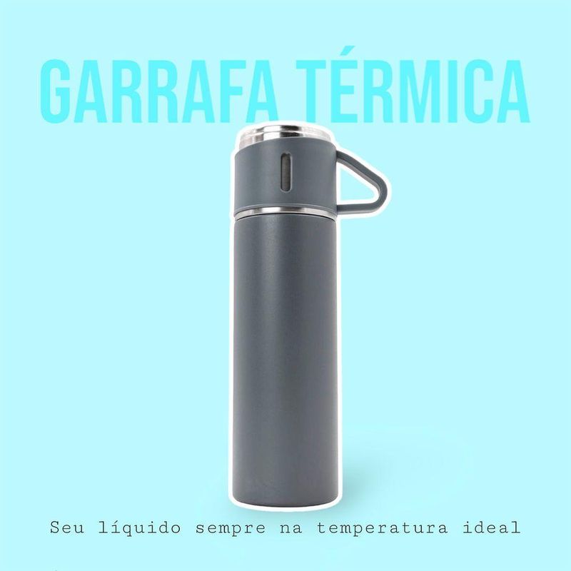 Garrafa Termica Parede Dupla 3 Copo Aço Inox Squeeze 500ml Cinza