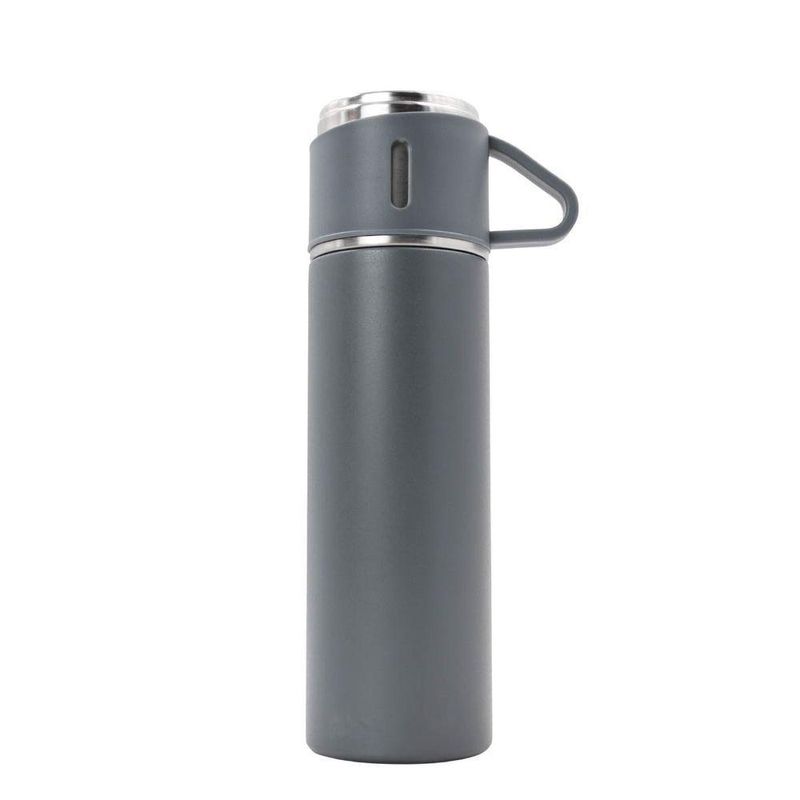 Garrafa Termica Parede Dupla 3 Copo Aço Inox Squeeze 500ml Cinza