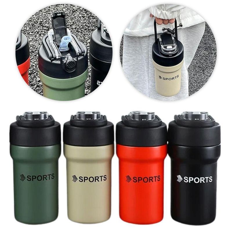 Garrafa Térmica Copo Inox 500ml Canudo Alça Esporte Academia Sua Bebida Na Temperatura Ideal Preto