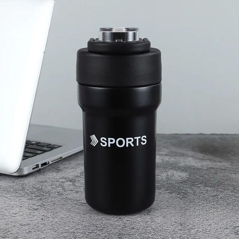 Garrafa Térmica Copo Inox 500ml Canudo Alça Esporte Academia Sua Bebida Na Temperatura Ideal Preto
