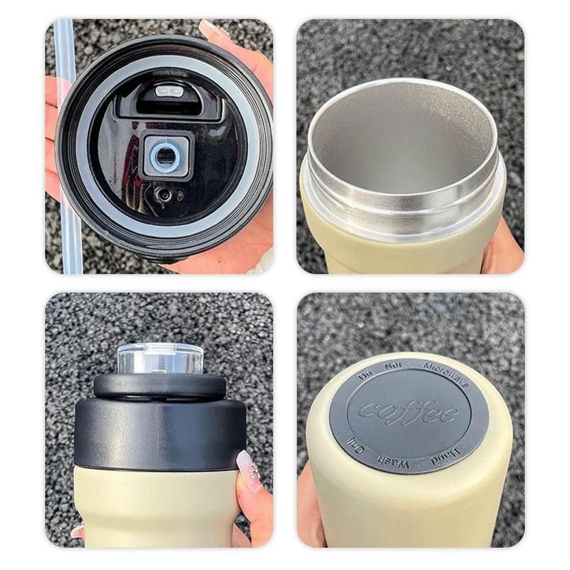 Garrafa Térmica Copo Inox 500ml Canudo Alça Esporte Academia Sua Bebida Na Temperatura Ideal Preto