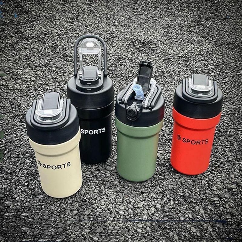 Garrafa Térmica Copo Inox 500ml Canudo Alça Esporte Academia Sua Bebida Na Temperatura Ideal Preto