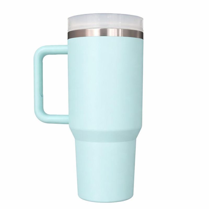 Copo Térmico 1200ml Com Isolamento A Vácuo – Mantém Quente Por 10h E Gelado Por 20h Com Tampa E Canudo - Azul Claro