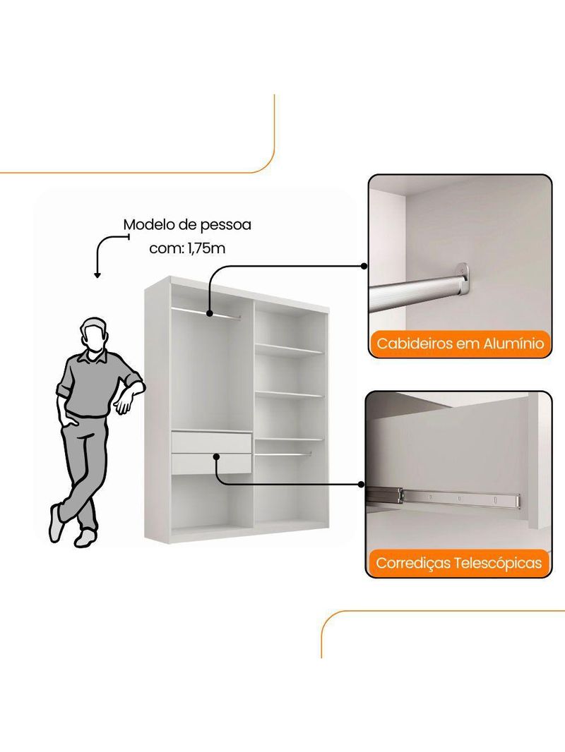 Guarda Roupa Infantil Sonho 4 Portas 2 Gavetas Branco-naturalle MDF