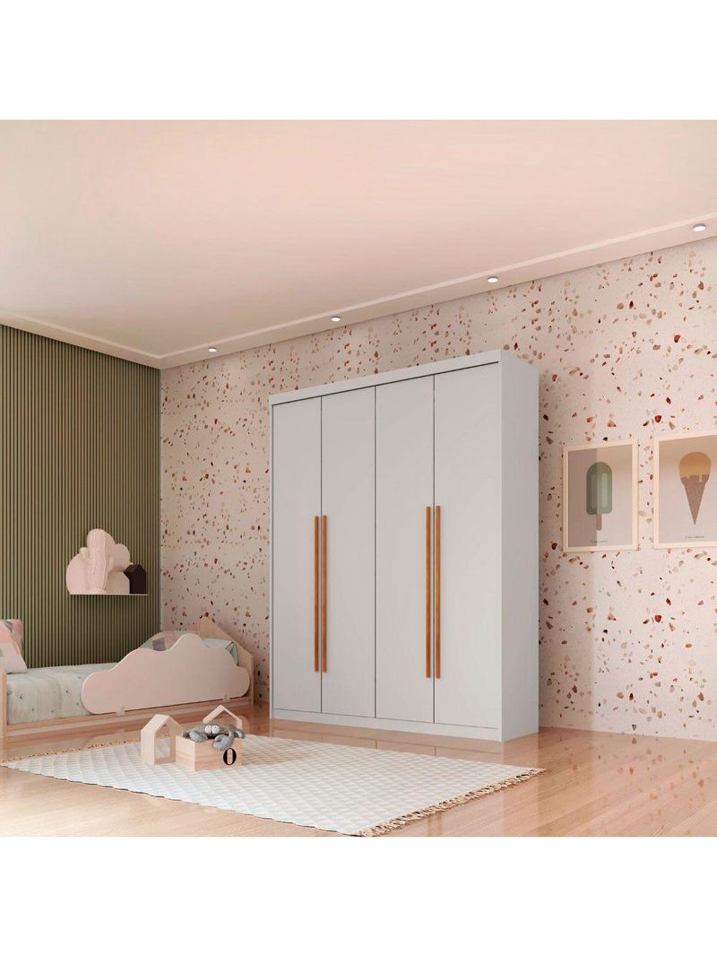 Guarda Roupa Infantil Sonho 4 Portas 2 Gavetas Branco-naturalle MDF