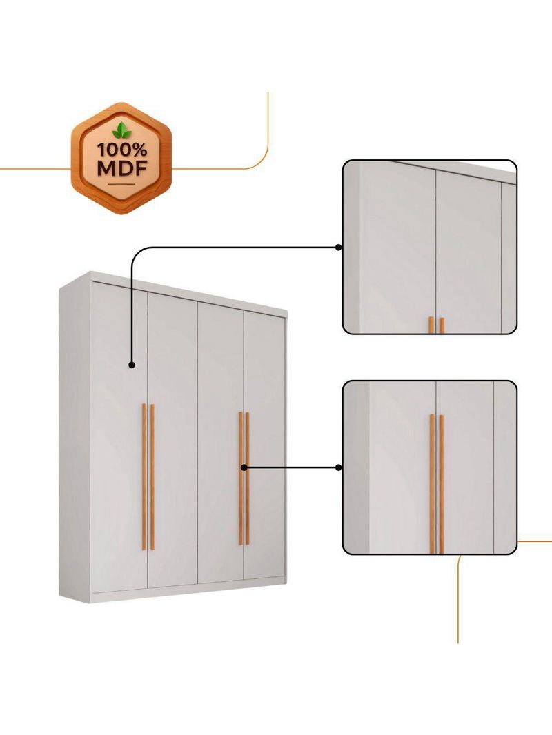Guarda Roupa Infantil Sonho 4 Portas 2 Gavetas Branco-naturalle MDF