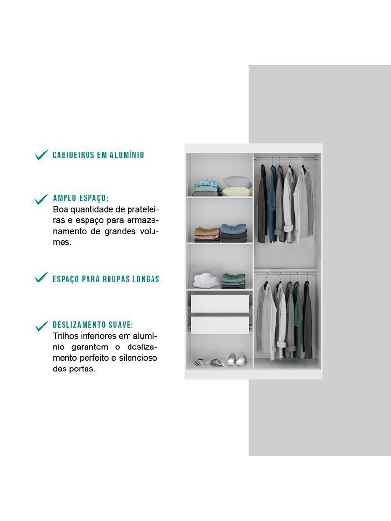 Guarda Roupa Solteiro Infantil Nivus 2 Portas de Correr 2 Gavetas Branco MDP