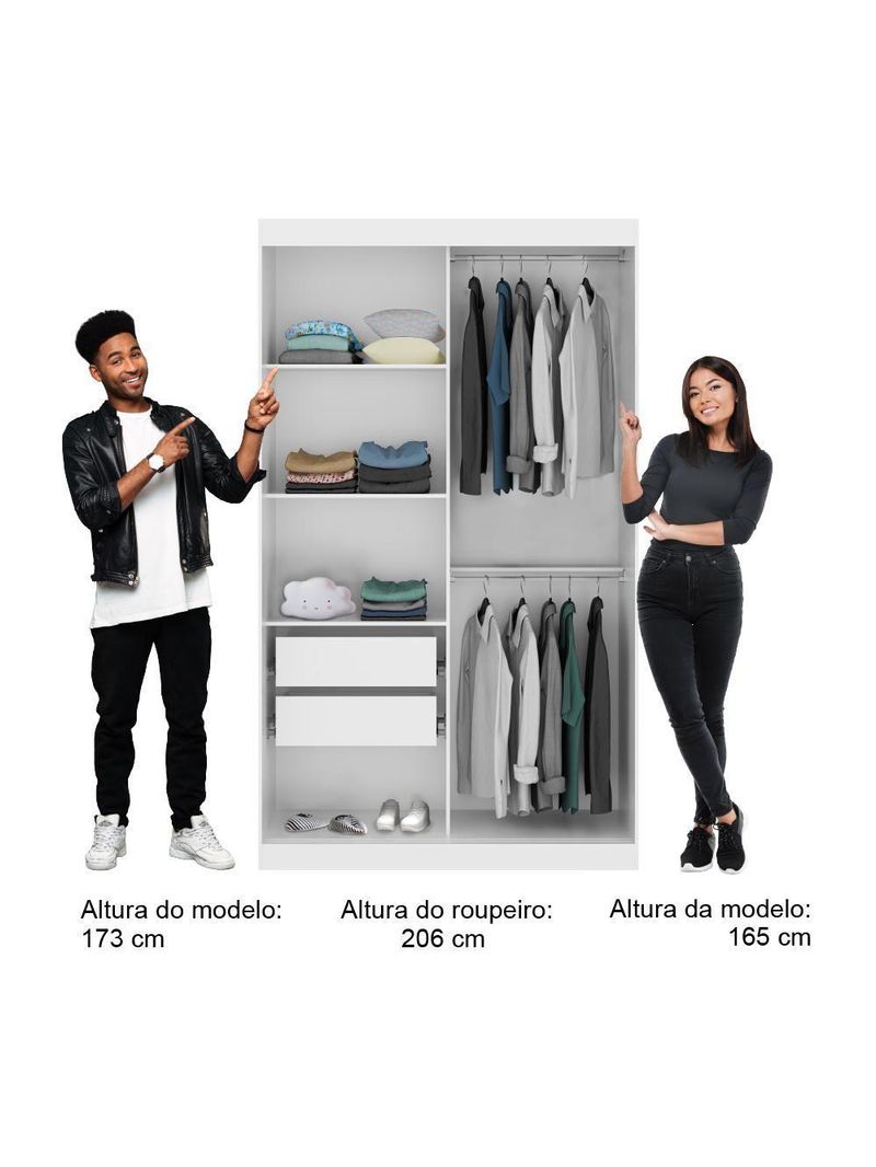Guarda Roupa Solteiro Infantil Nivus 2 Portas de Correr 2 Gavetas Branco MDP
