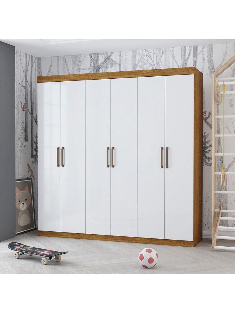 Guarda Roupa Infantil Iona 6 Portas Freijó Com Branco