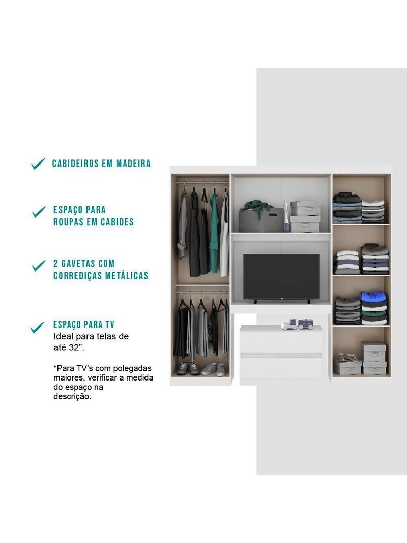Guarda Roupa Infantil 6 Portas Branco C/ Escrivaninha