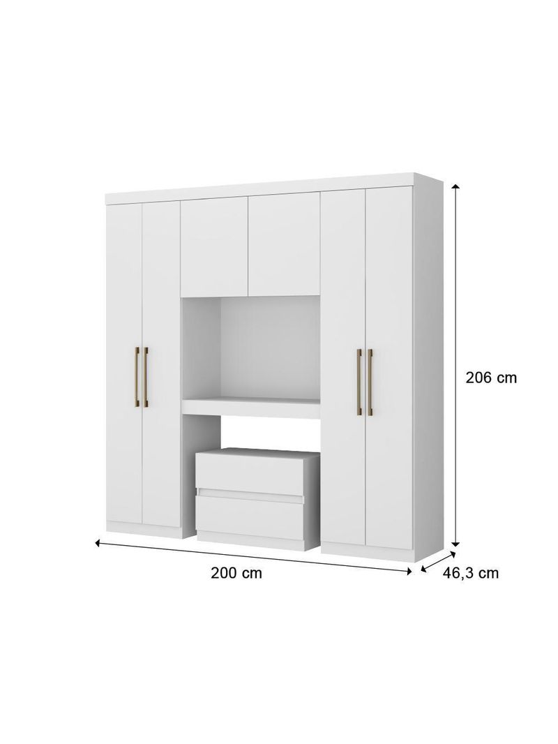Guarda Roupa Infantil 6 Portas Branco C/ Escrivaninha
