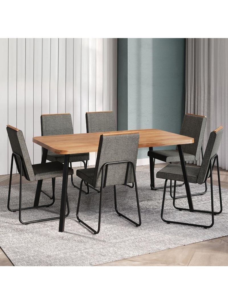 Conjunto Sala De Jantar 6 Cadeiras Parma Carraro Nogal E Preto
