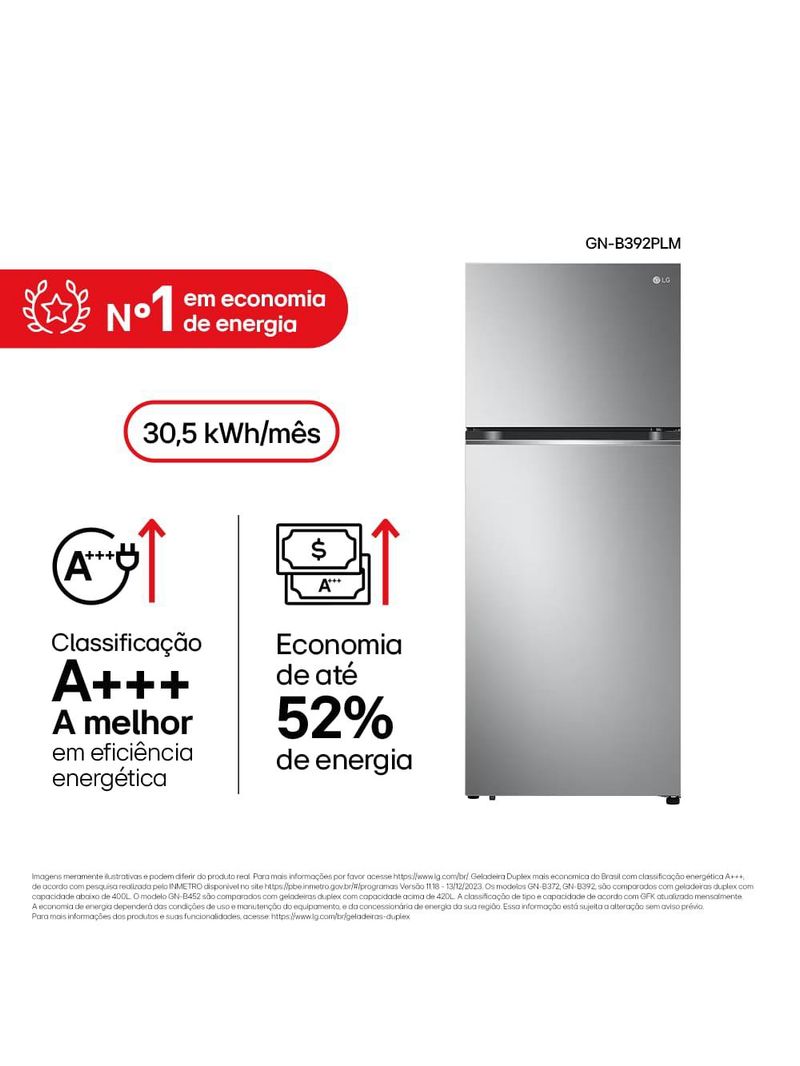 Geladeira lg frost free duplex com gaveta fresh zone e multi air flow inox look - 395l