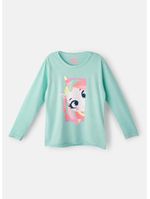 Camiseta infantil manga longa algodão unicórnio shine