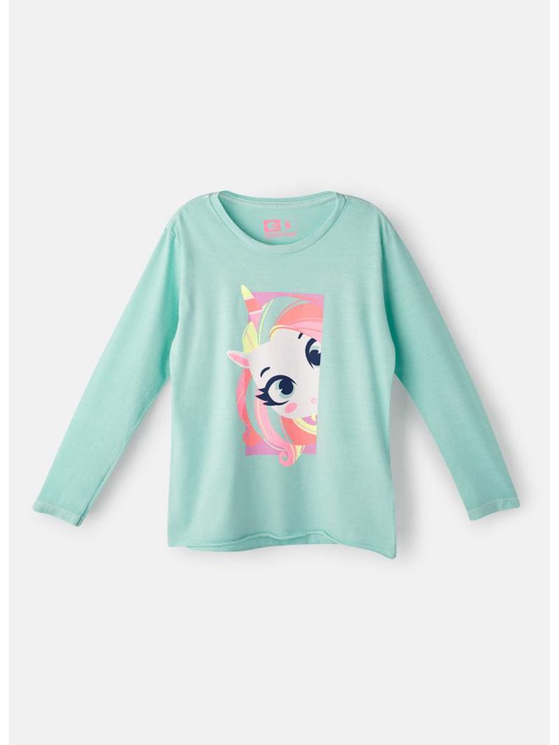 Camiseta infantil manga longa algodão unicórnio shine
