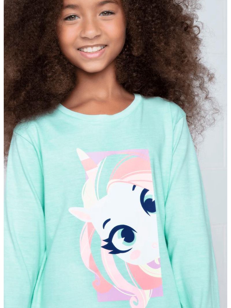 Camiseta infantil manga longa algodão unicórnio shine