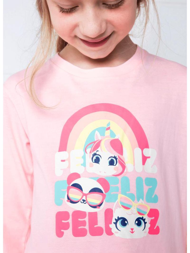 Camiseta infantil manga longa algodão multibichos