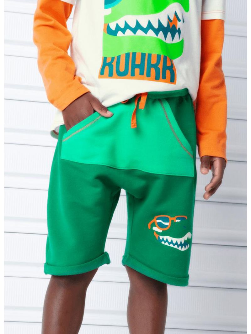 Bermuda infantil moletom dino surf